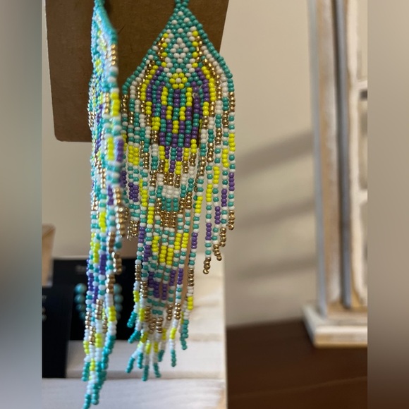 New Gorgeous 💋Gold Beaded tassel boho western tribal earrings jewelry purple - Picture 8 of 9